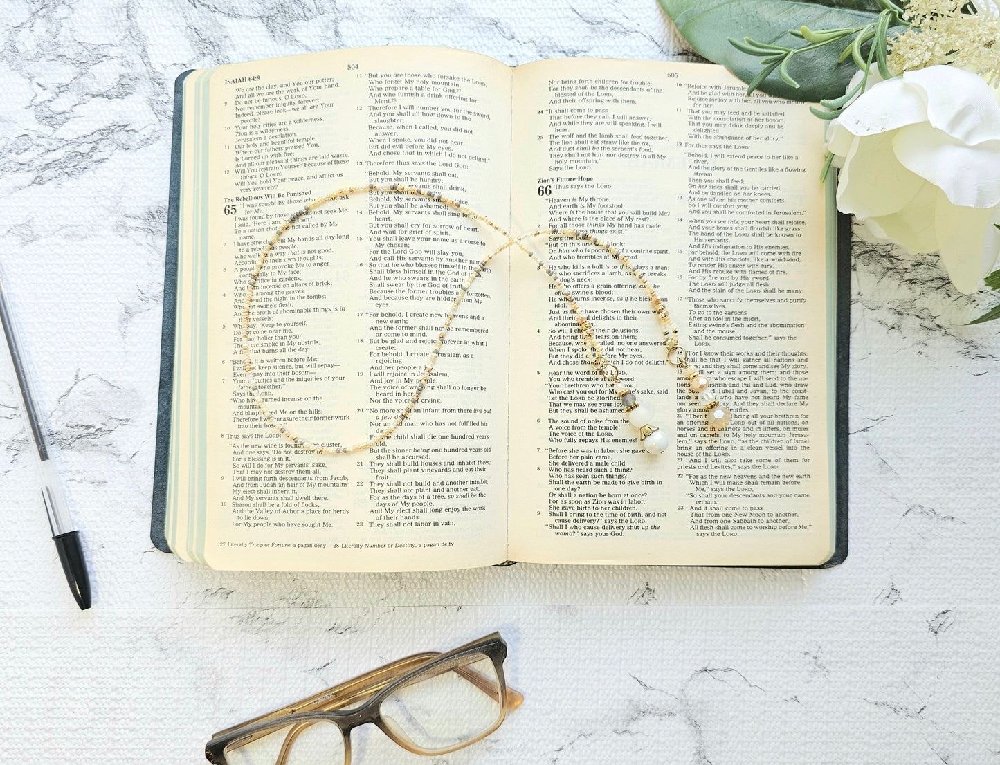 Neutral Mix and Gold Beaded Bible Bookmark