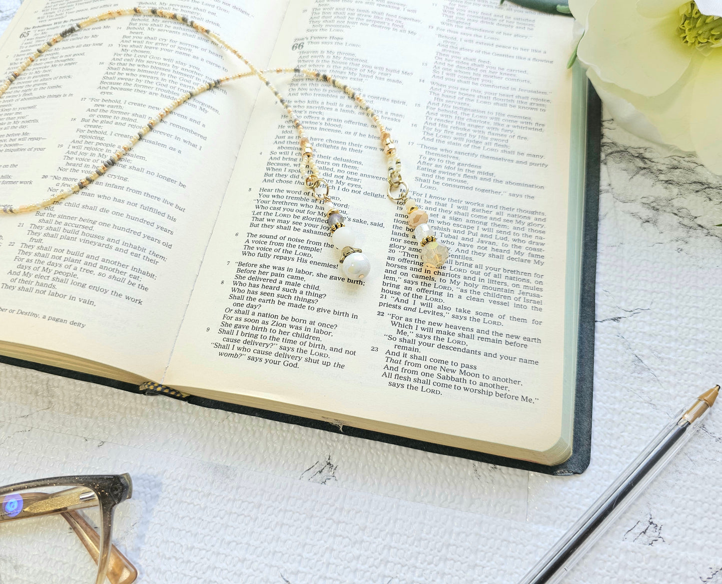 Neutral Mix and Gold Beaded Bible Bookmark