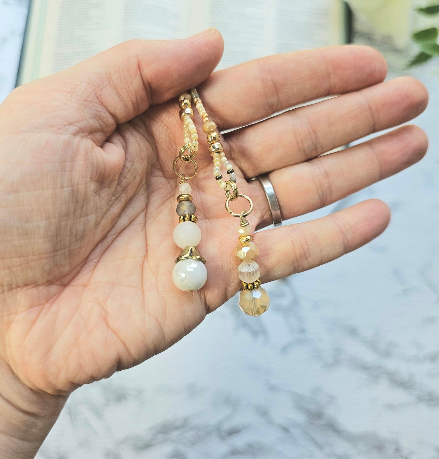 Neutral Mix and Gold Beaded Bible Bookmark