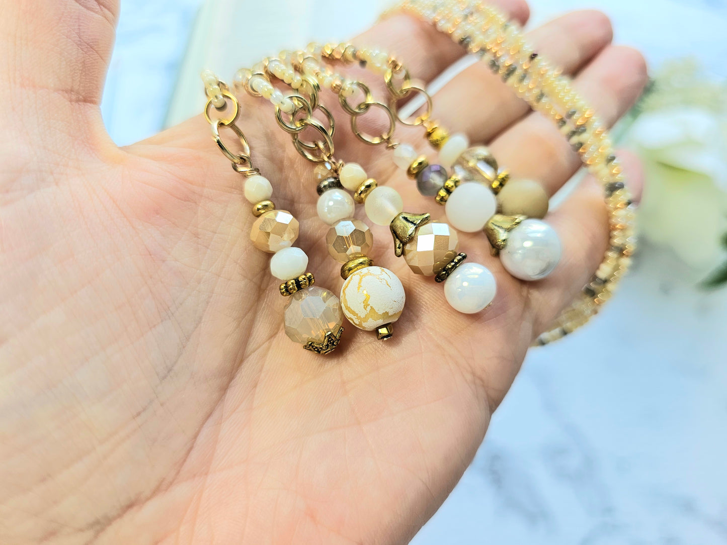 Neutral Mix and Gold Beaded Bible Bookmark