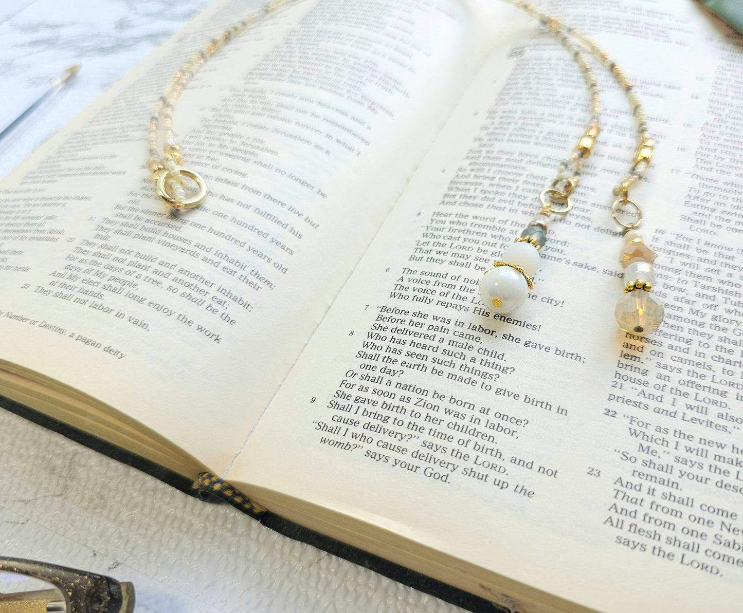 Neutral Mix and Gold Beaded Bible Bookmark