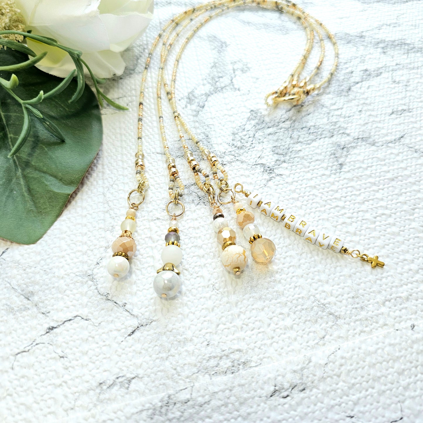 Neutral Mix and Gold Beaded Bible Bookmark