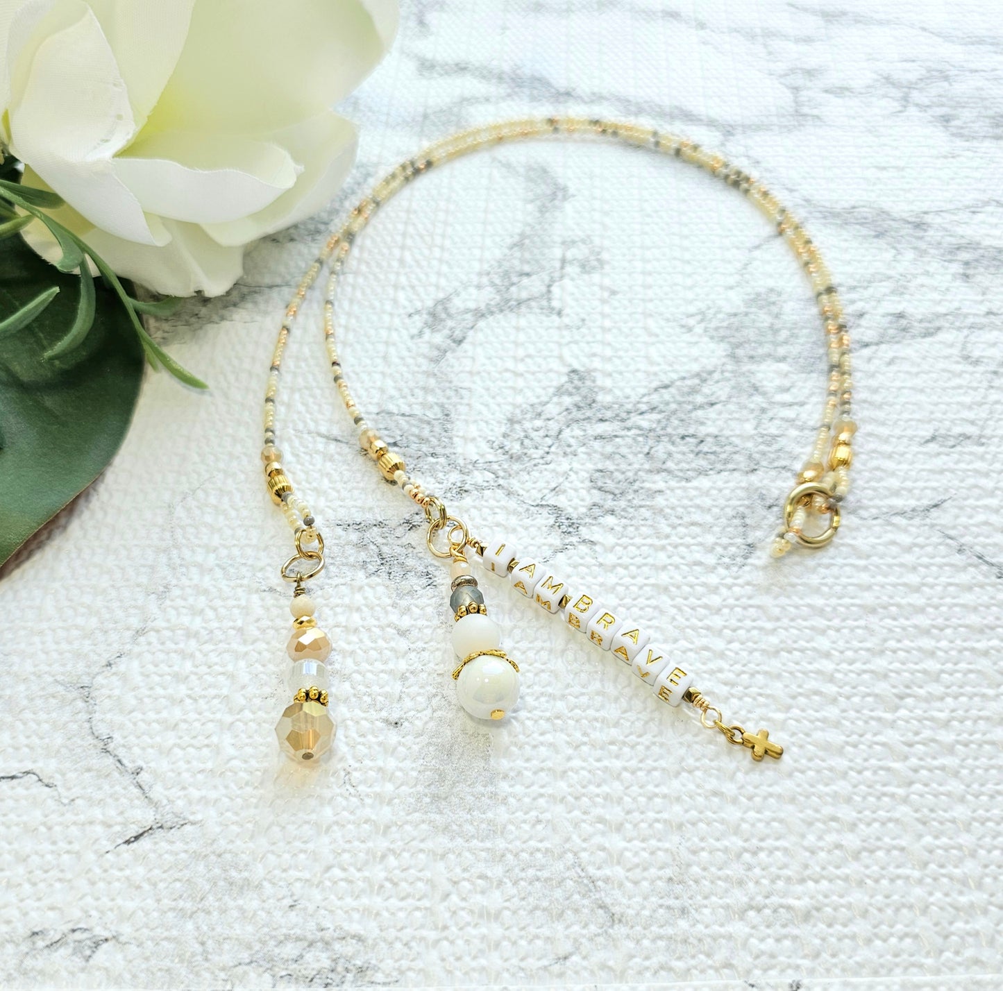 Neutral Mix and Gold Beaded Bible Bookmark