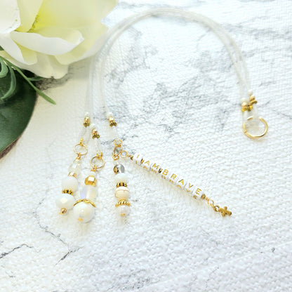 Soft White and Gold Beaded Bible Bookmark