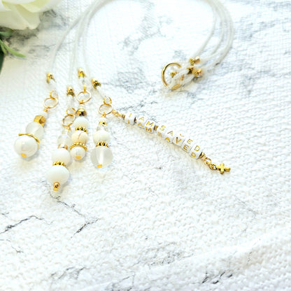 Soft White and Gold Beaded Bible Bookmark