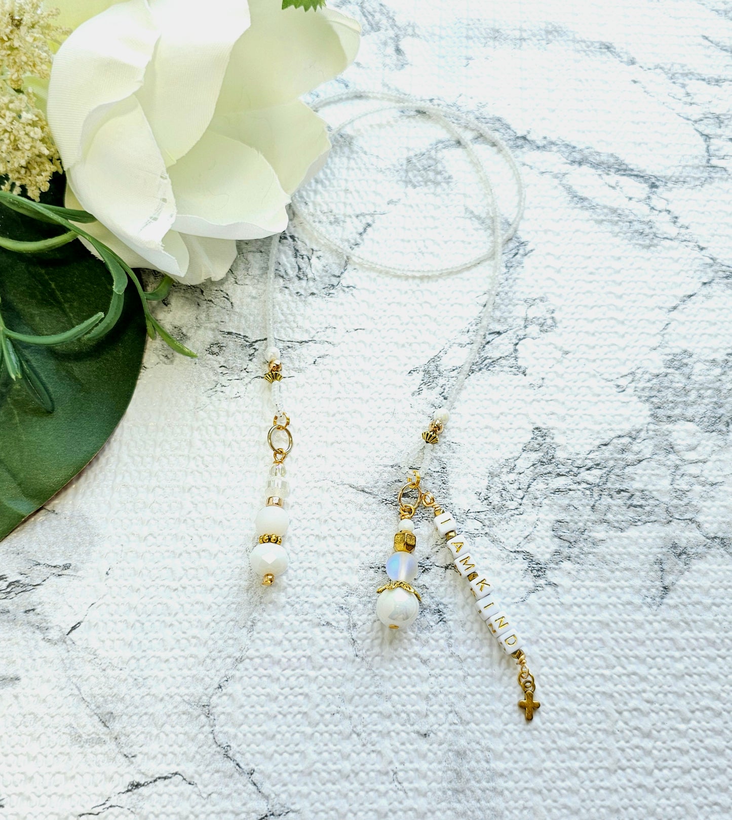 Soft White and Gold Beaded Bible Bookmark