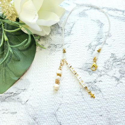 Soft White and Gold Beaded Bible Bookmark