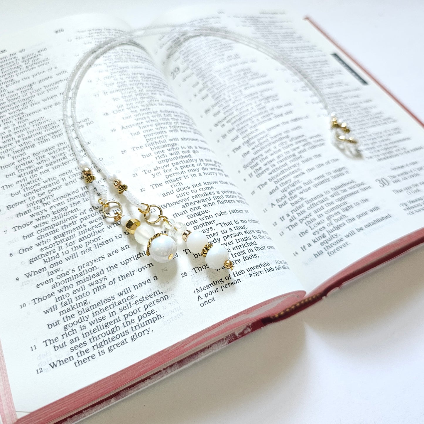 Soft White and Gold Beaded Bible Bookmark