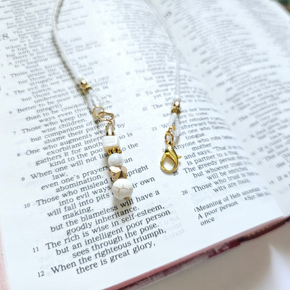 Soft White and Gold Beaded Bible Bookmark