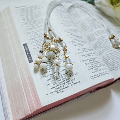 Soft White and Gold Beaded Bible Bookmark
