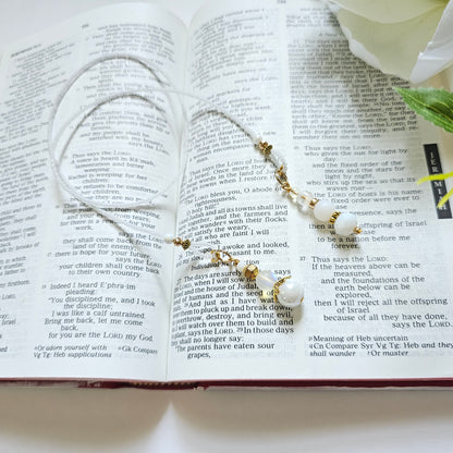 Soft White and Gold Beaded Bible Bookmark