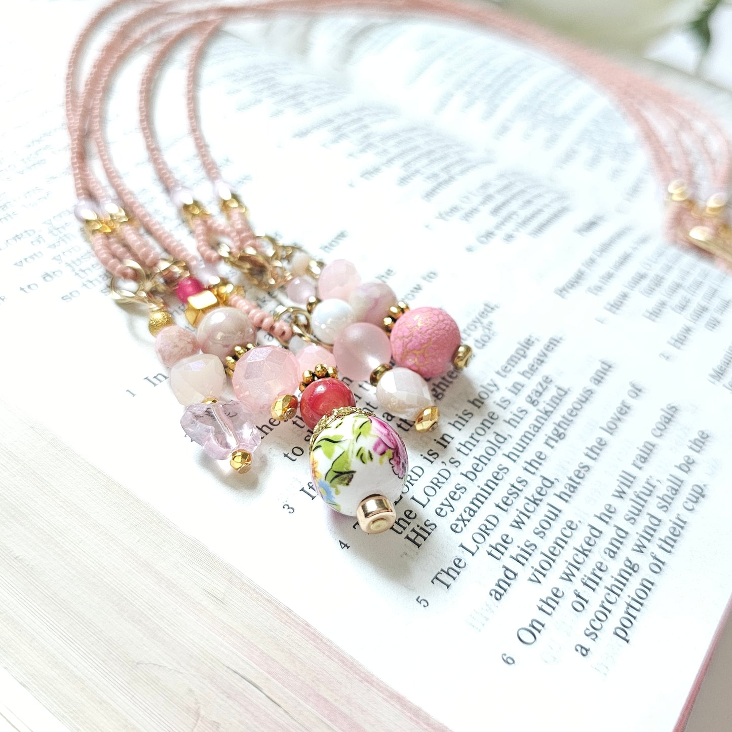 Pink and Gold Beaded Bible Bookmark