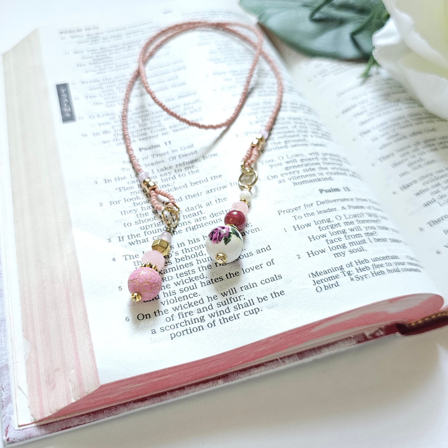 Pink and Gold Beaded Bible Bookmark