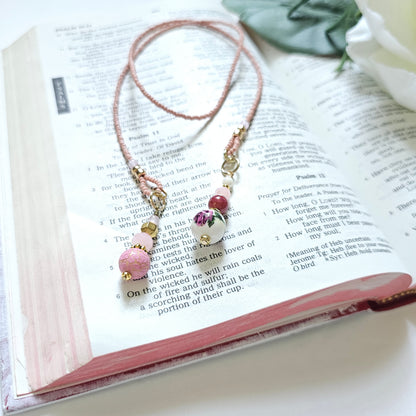 Pink and Gold Beaded Bible Bookmark