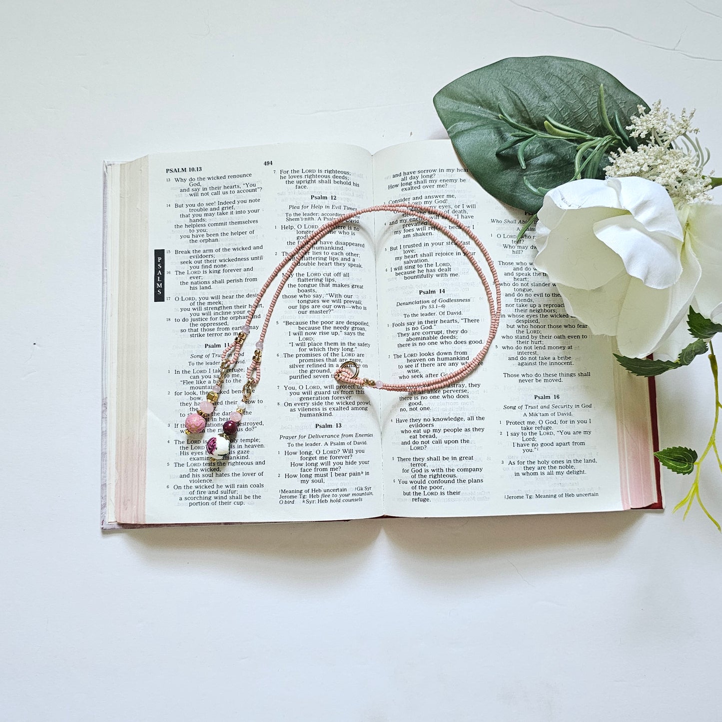 Pink and Gold Beaded Bible Bookmark