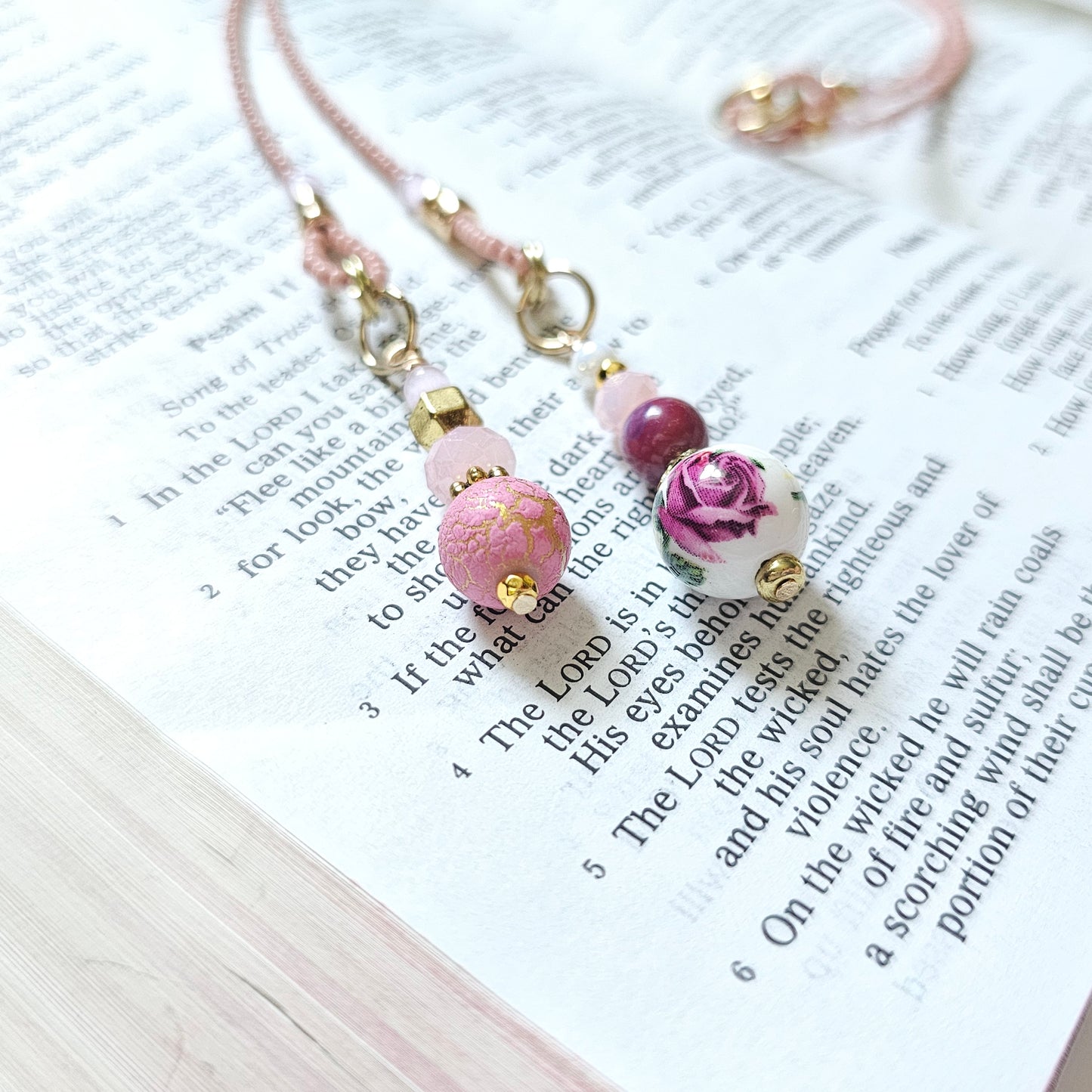 Pink and Gold Beaded Bible Bookmark