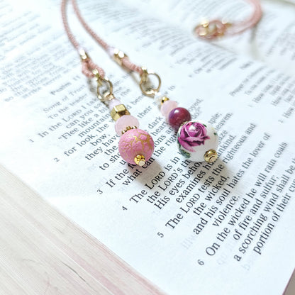 Pink and Gold Beaded Bible Bookmark