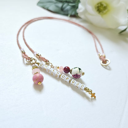 Pink and Gold Beaded Bible Bookmark