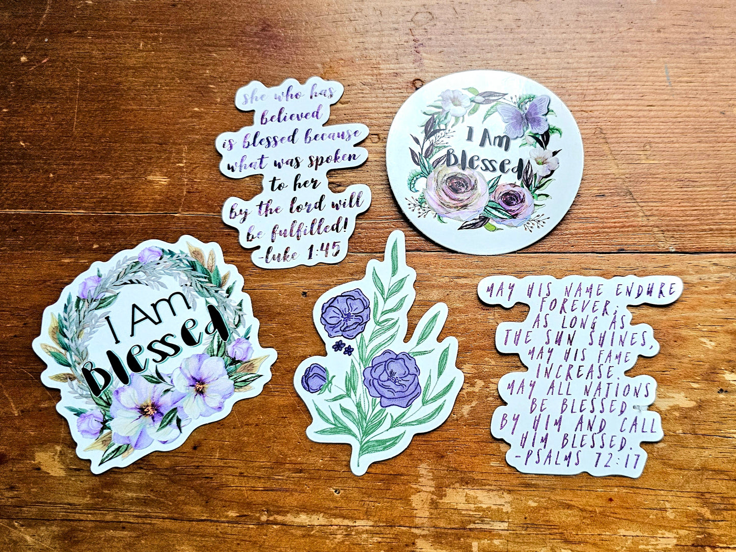I Am Blessed Round Vinyl sticker decal purple flowers