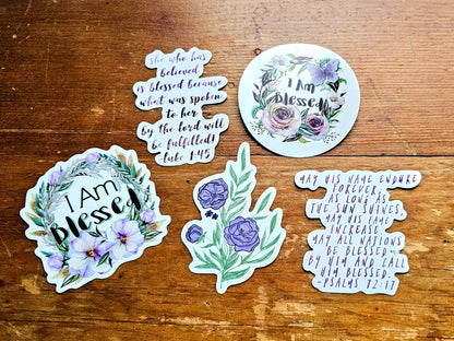 I Am Blessed Round Vinyl sticker decal purple flowers