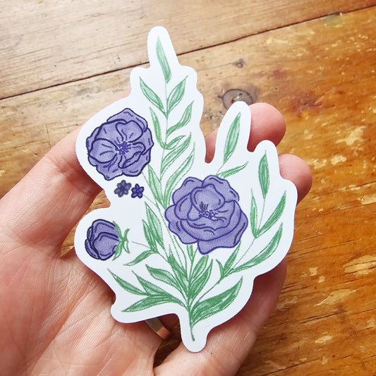 Purple floral Vinyl sticker - waterproof decal for tumbler, laptop cover, notebook, Bible journal - feminine purple script font, Blessed