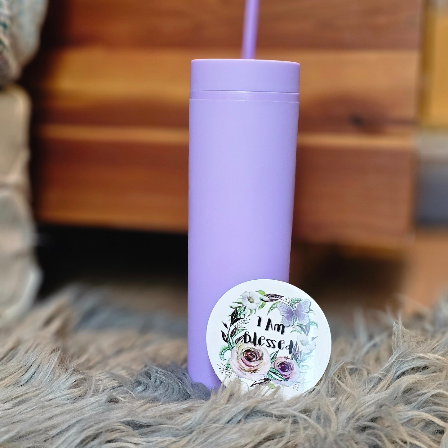 I Am Blessed Round Vinyl sticker decal purple flowers