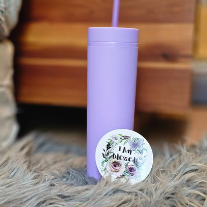 I Am Blessed Round Vinyl sticker decal purple flowers