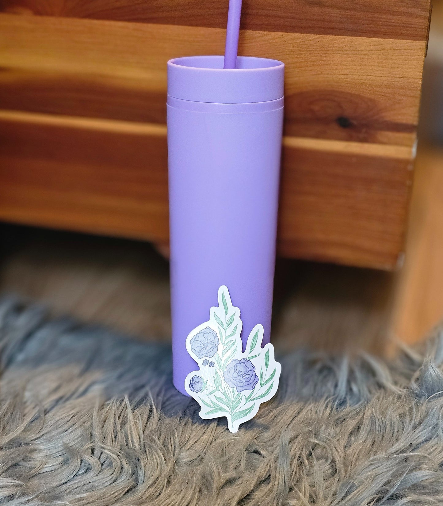 Purple floral Vinyl sticker - waterproof decal for tumbler, laptop cover, notebook, Bible journal - feminine purple script font, Blessed