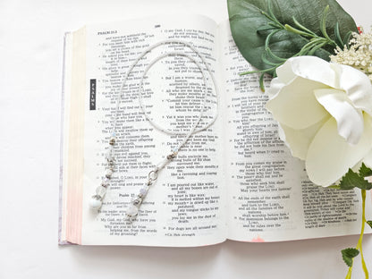 Soft White and Silver Beaded Bible Bookmark