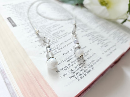 Soft White and Silver Beaded Bible Bookmark