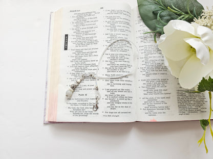 Soft White and Silver Beaded Bible Bookmark
