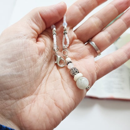 Soft White and Silver Beaded Bible Bookmark