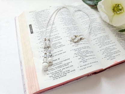 Soft White and Silver Beaded Bible Bookmark