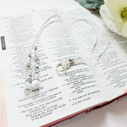 Soft White and Silver Beaded Bible Bookmark