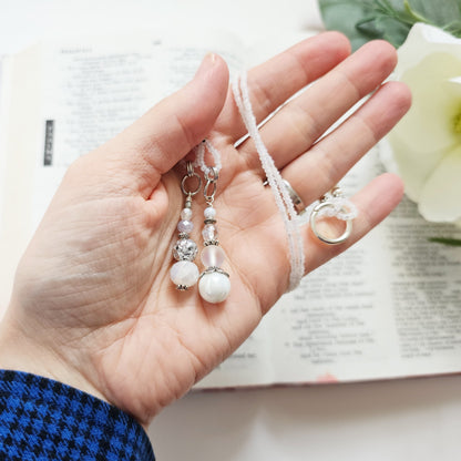 Soft White and Silver Beaded Bible Bookmark