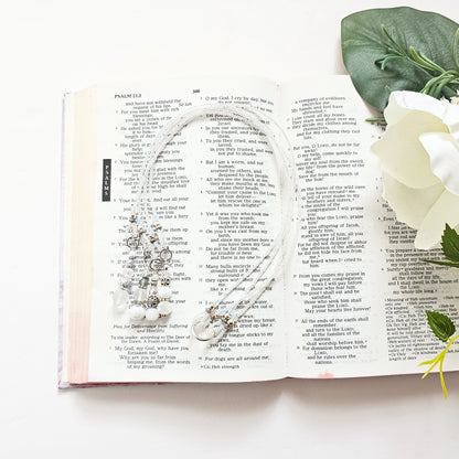 Soft White and Silver Beaded Bible Bookmark
