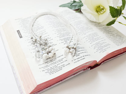 Soft White and Silver Beaded Bible Bookmark