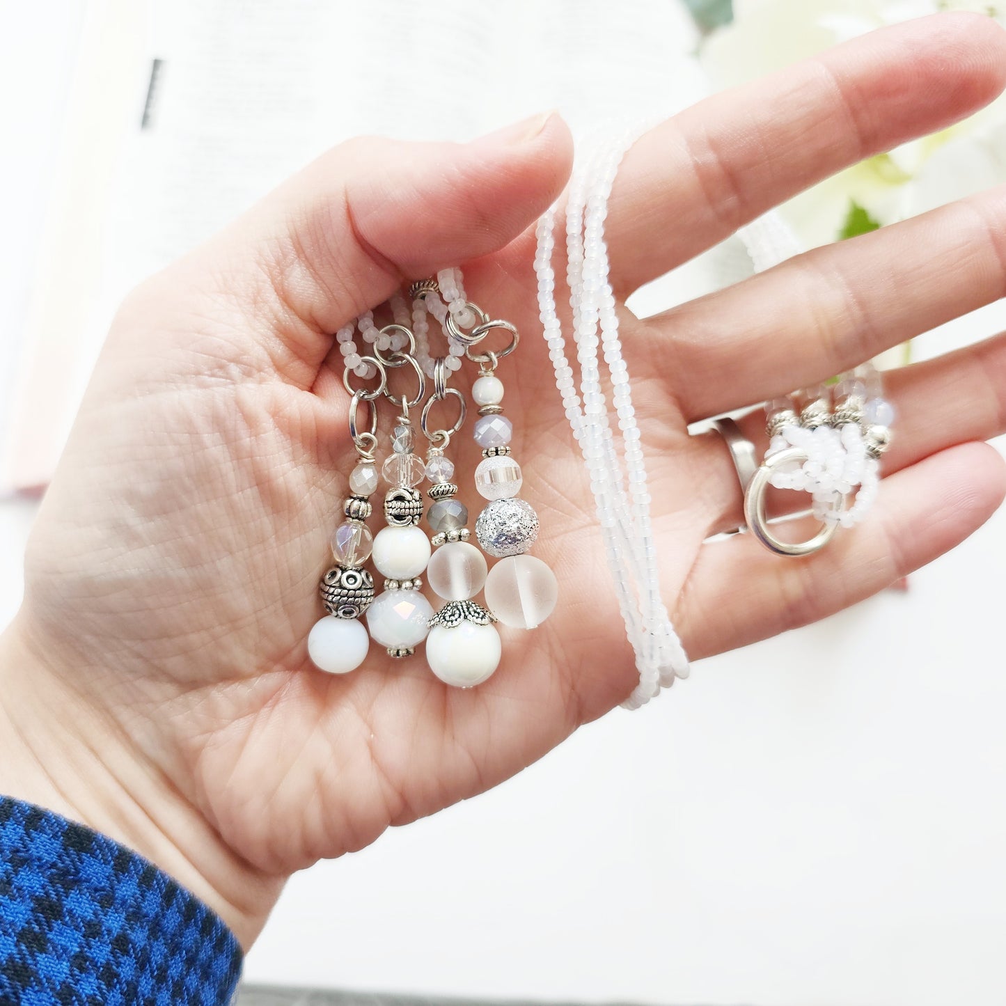 Soft White and Silver Beaded Bible Bookmark