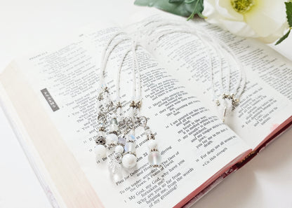 Soft White and Silver Beaded Bible Bookmark