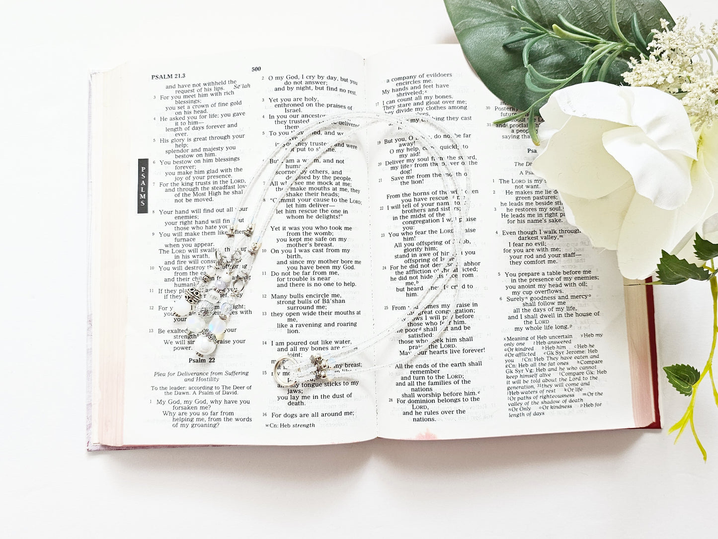 Soft White and Silver Beaded Bible Bookmark