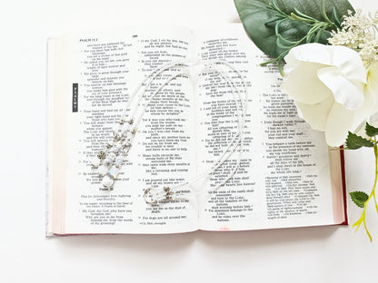 Soft White and Silver Beaded Bible Bookmark