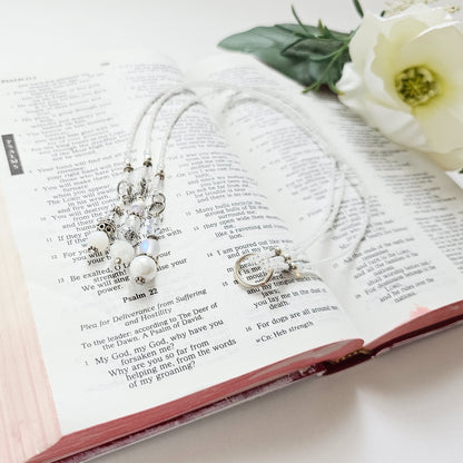 Soft White and Silver Beaded Bible Bookmark
