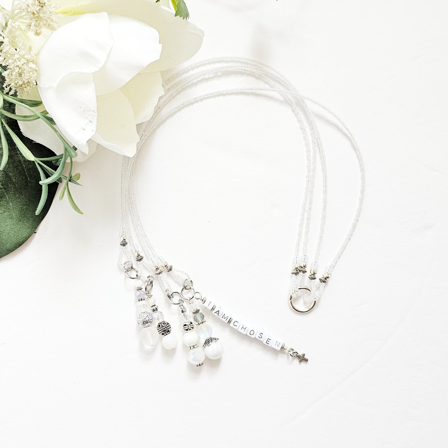 Soft White and Silver Beaded Bible Bookmark