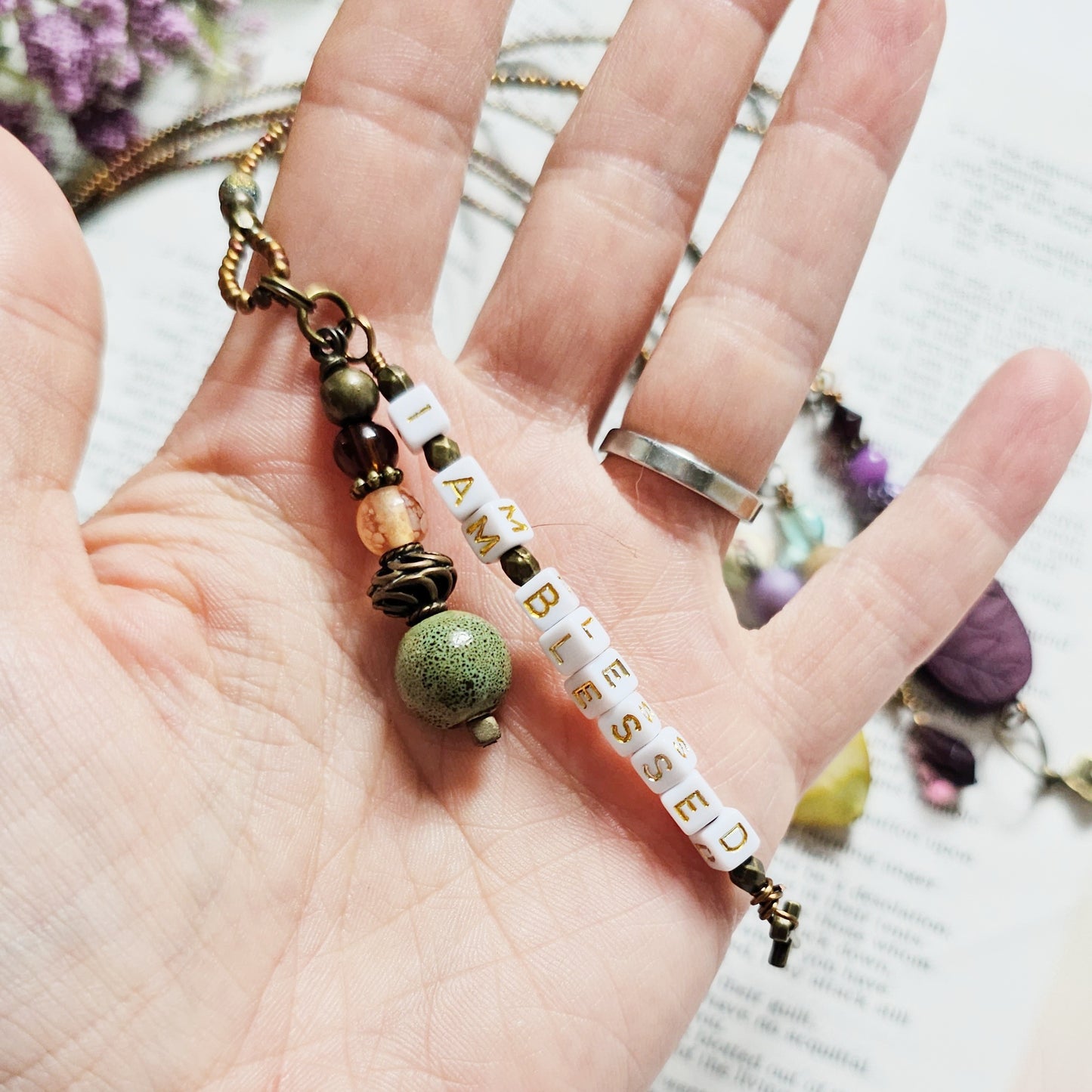 I Am Blessed Half-Strand Clip-on Beaded Bookmark