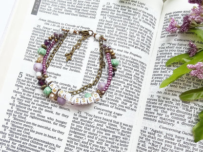 I Am Blessed 3-Strand Bracelet - stackable arm jewelry for women