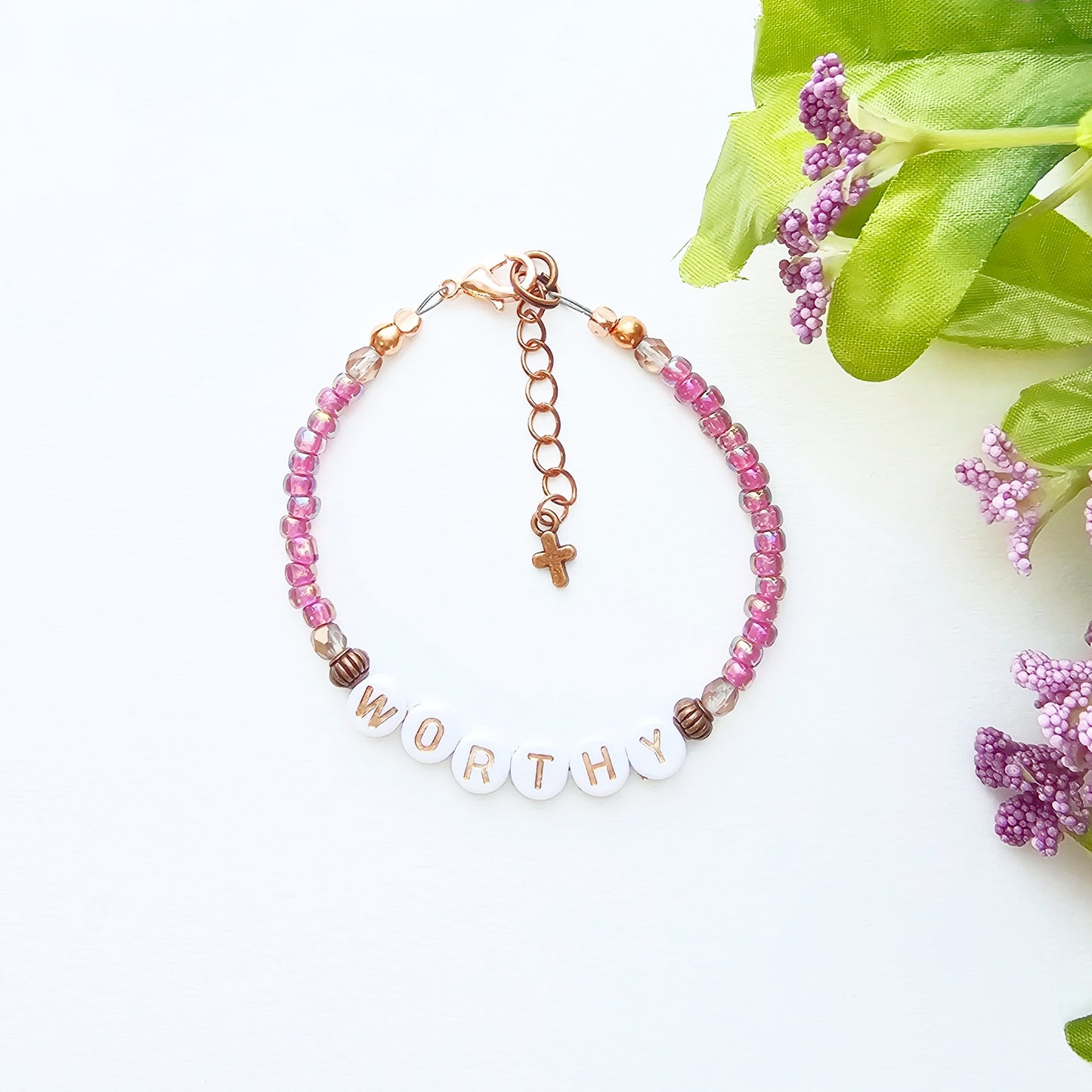 I Am Worthy Single Strand Bracelet - stackable arm jewelry for women