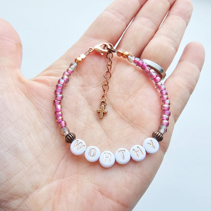 I Am Worthy Single Strand Bracelet - stackable arm jewelry for women