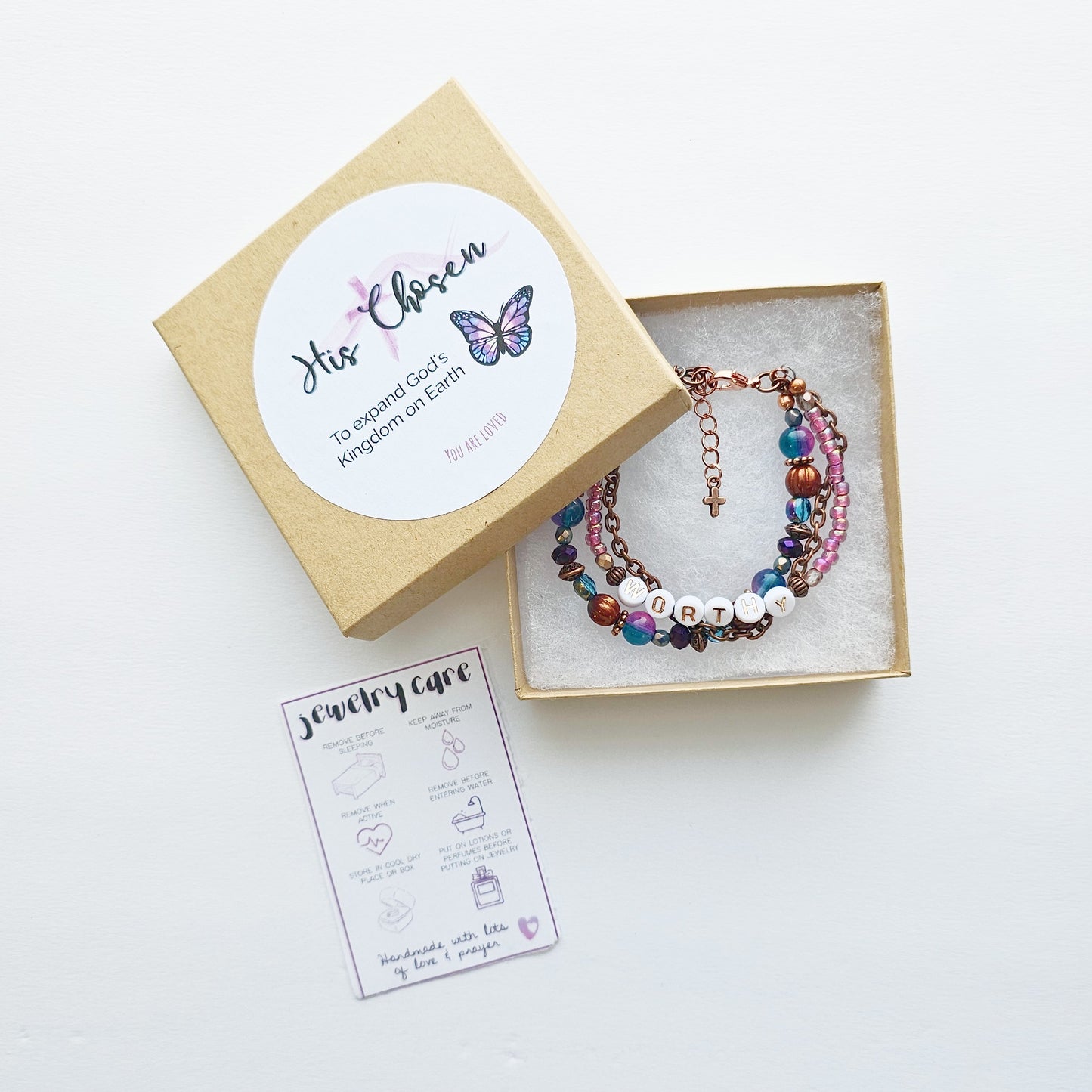 I Am Worthy 3-Strand Bracelet - stackable arm jewelry for women