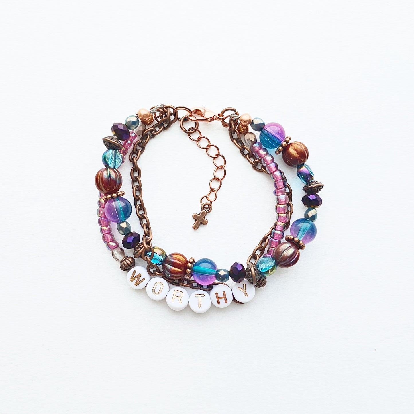 I Am Worthy 3-Strand Bracelet - stackable arm jewelry for women