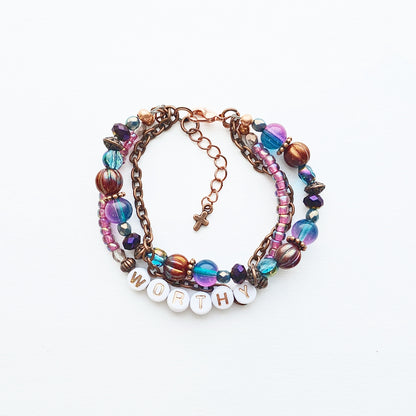 I Am Worthy 3-Strand Bracelet - stackable arm jewelry for women